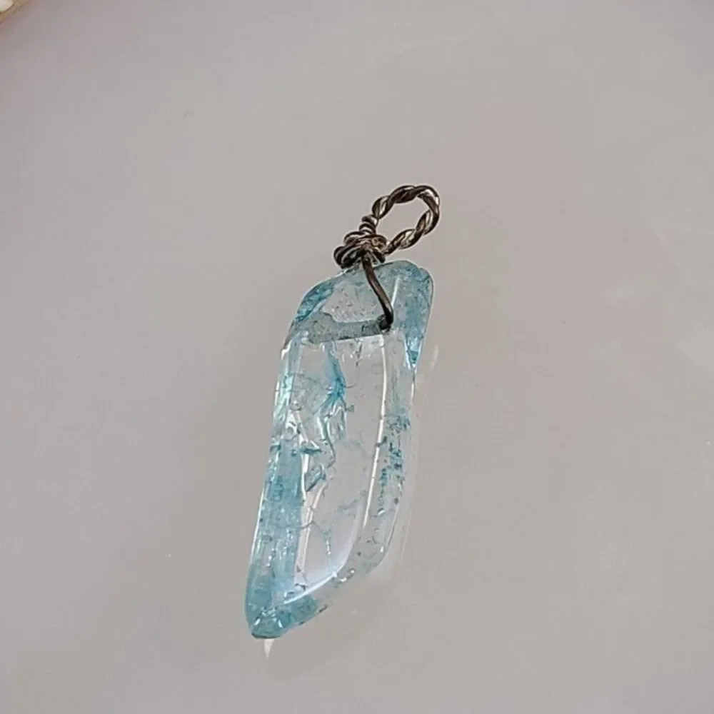 Light Blue Sea Glass Pendant Necklace Handmade Beach Boho Wire Wrapped Jewelry